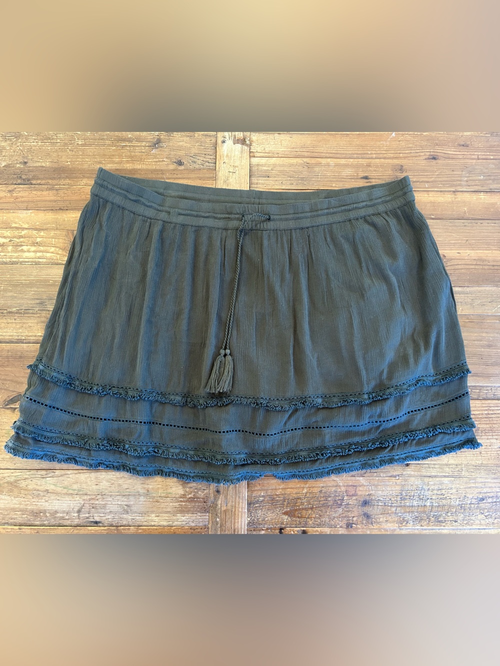 Sears Olive Green Mini Skirt with Tassel Tie